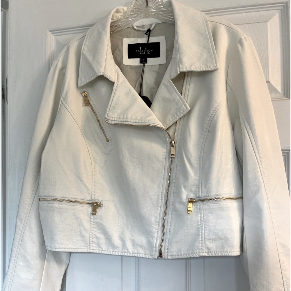 NEW vegan leather Moto jacket in vanilla. Perfect for a spring refresh!